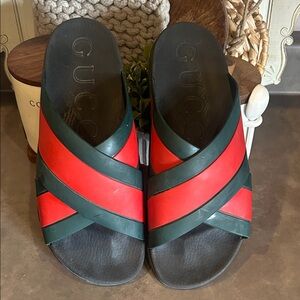 Gucci Red & Green Criss Cross Slide Sandals Sz 13
